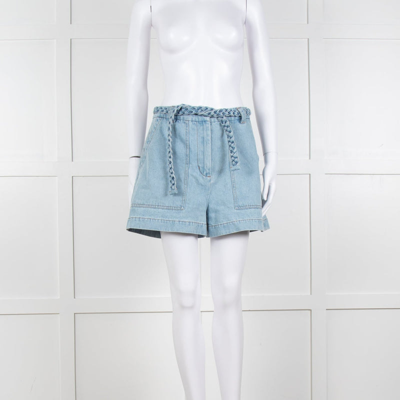 Berenice Blue Denim Wide Leg Shorts With Braided Belt