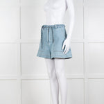 Berenice Blue Denim Wide Leg Shorts With Braided Belt