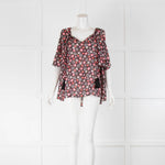 Kate Spade Black Pink Floral Mini Cape Detail Top