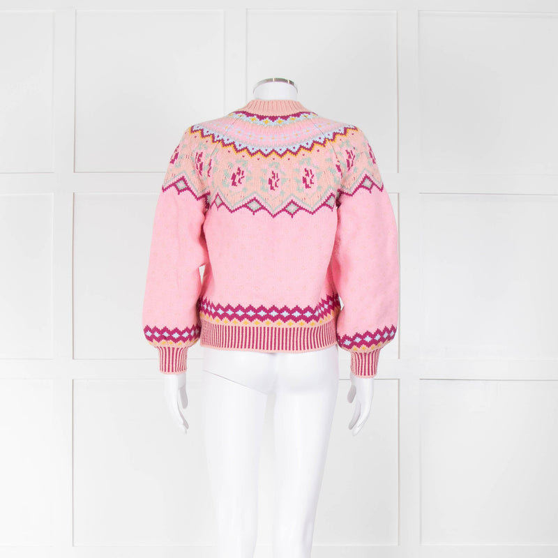 LoveShackFancy Pale Pink Pearl Button Fairisle Boyfriend Cardigan