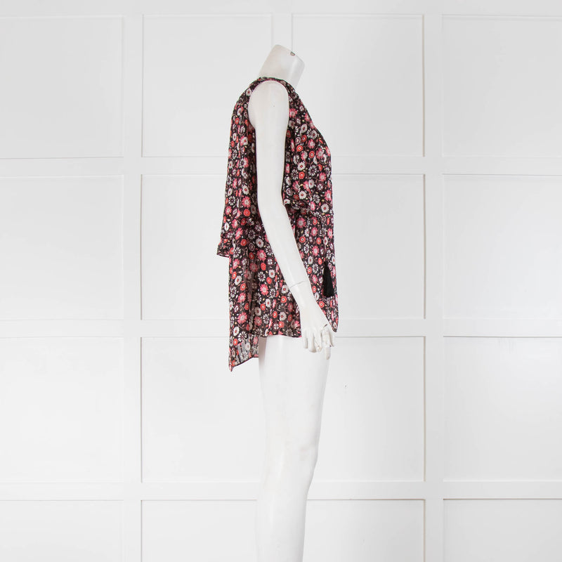 Kate Spade Black Pink Floral Mini Cape Detail Top