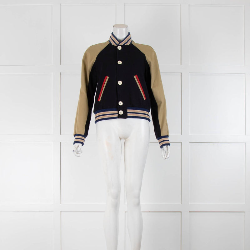 Saint Laurent Navy Beige Sleeve Bomber Jacket