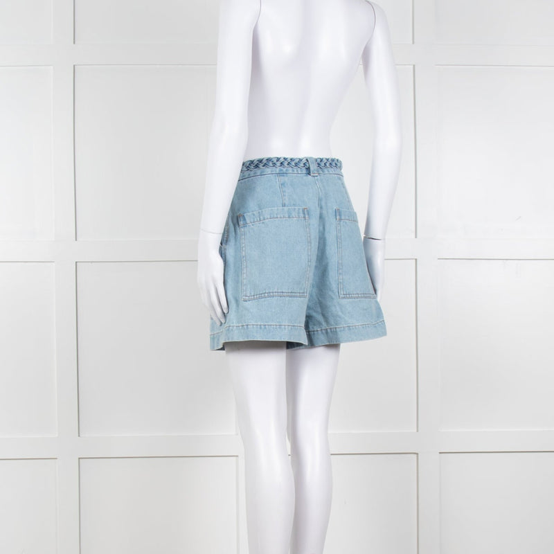 Berenice Blue Denim Wide Leg Shorts With Braided Belt