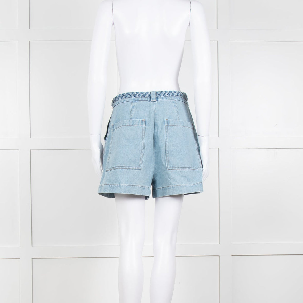 Berenice Blue Denim Wide Leg Shorts With Braided Belt