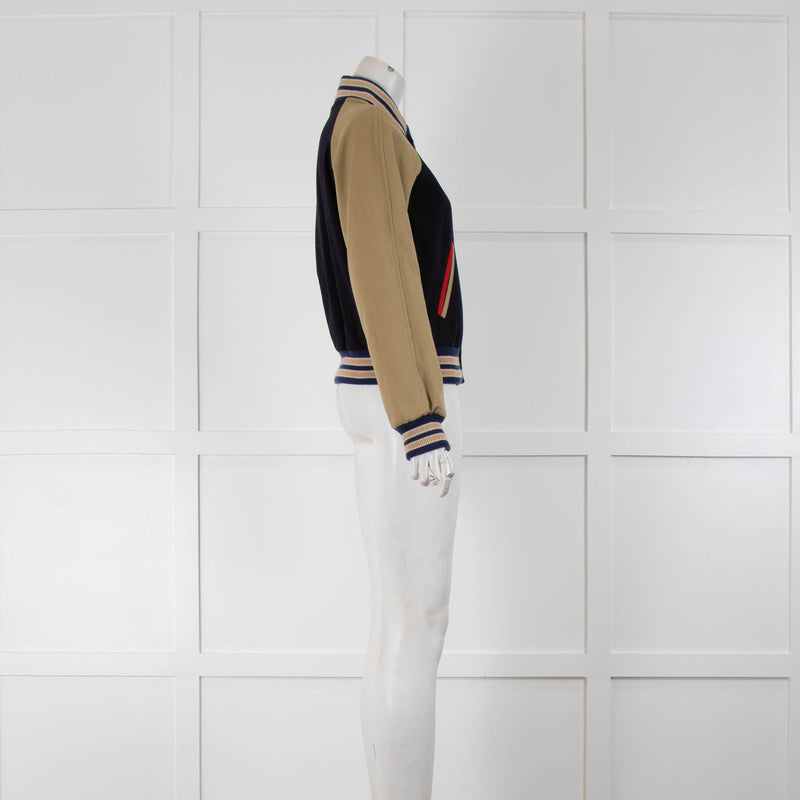 Saint Laurent Navy Beige Sleeve Bomber Jacket