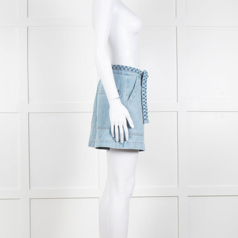 Berenice Blue Denim Wide Leg Shorts With Braided Belt