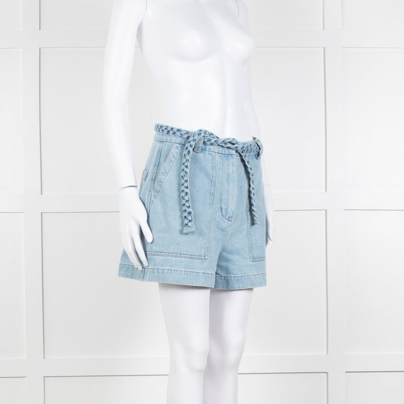 Berenice Blue Denim Wide Leg Shorts With Braided Belt