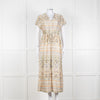 Mos Mosh Cream And Pastel Pattern Silky Tie Front Cap Sleeve Shirt Dress