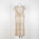 Mos Mosh Cream And Pastel Pattern Silky Tie Front Cap Sleeve Shirt Dress