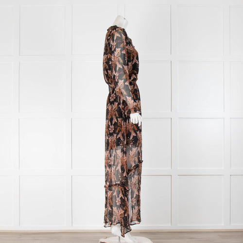 Berenice Black Brown Floral Long Sleeve Maxi Dress