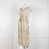 Mos Mosh Cream And Pastel Pattern Silky Tie Front Cap Sleeve Shirt Dress