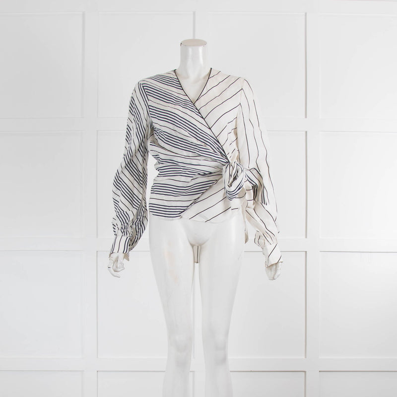 Jonathan Simkhai White Black Stripe Wrap Blouse