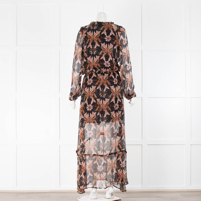 Berenice Black Brown Floral Long Sleeve Maxi Dress