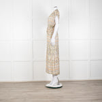 Mos Mosh Cream And Pastel Pattern Silky Tie Front Cap Sleeve Shirt Dress