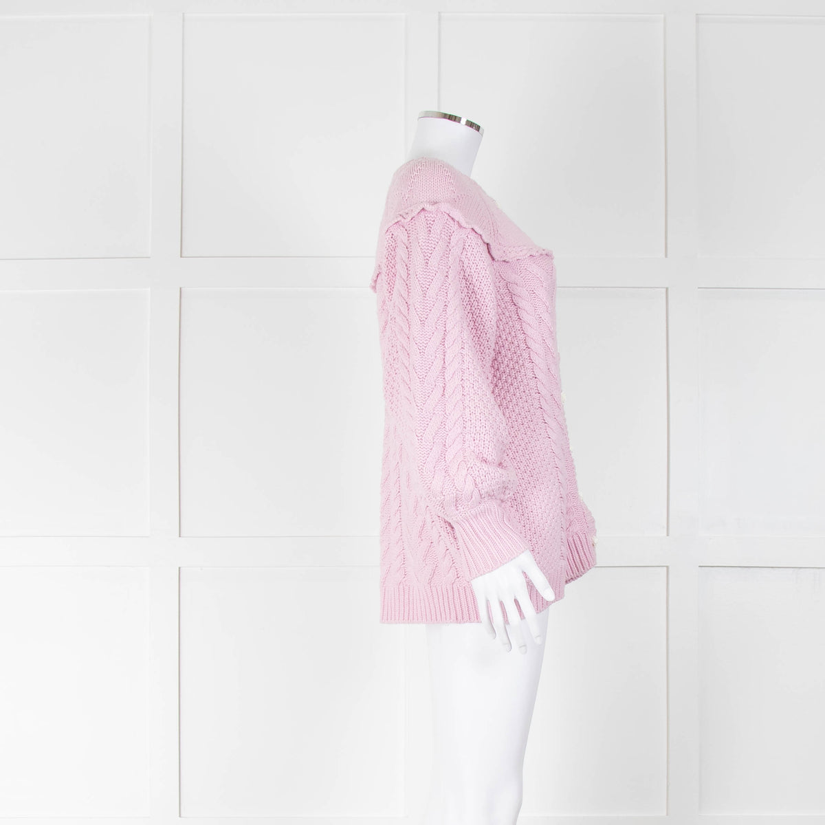 LoveShackFancy Pale Pink Rose Button Cable Cardigan