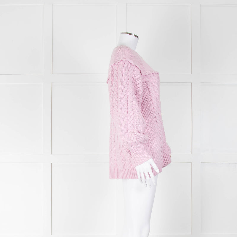 LoveShackFancy Pale Pink Rose Button Cable Cardigan