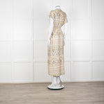 Mos Mosh Cream And Pastel Pattern Silky Tie Front Cap Sleeve Shirt Dress