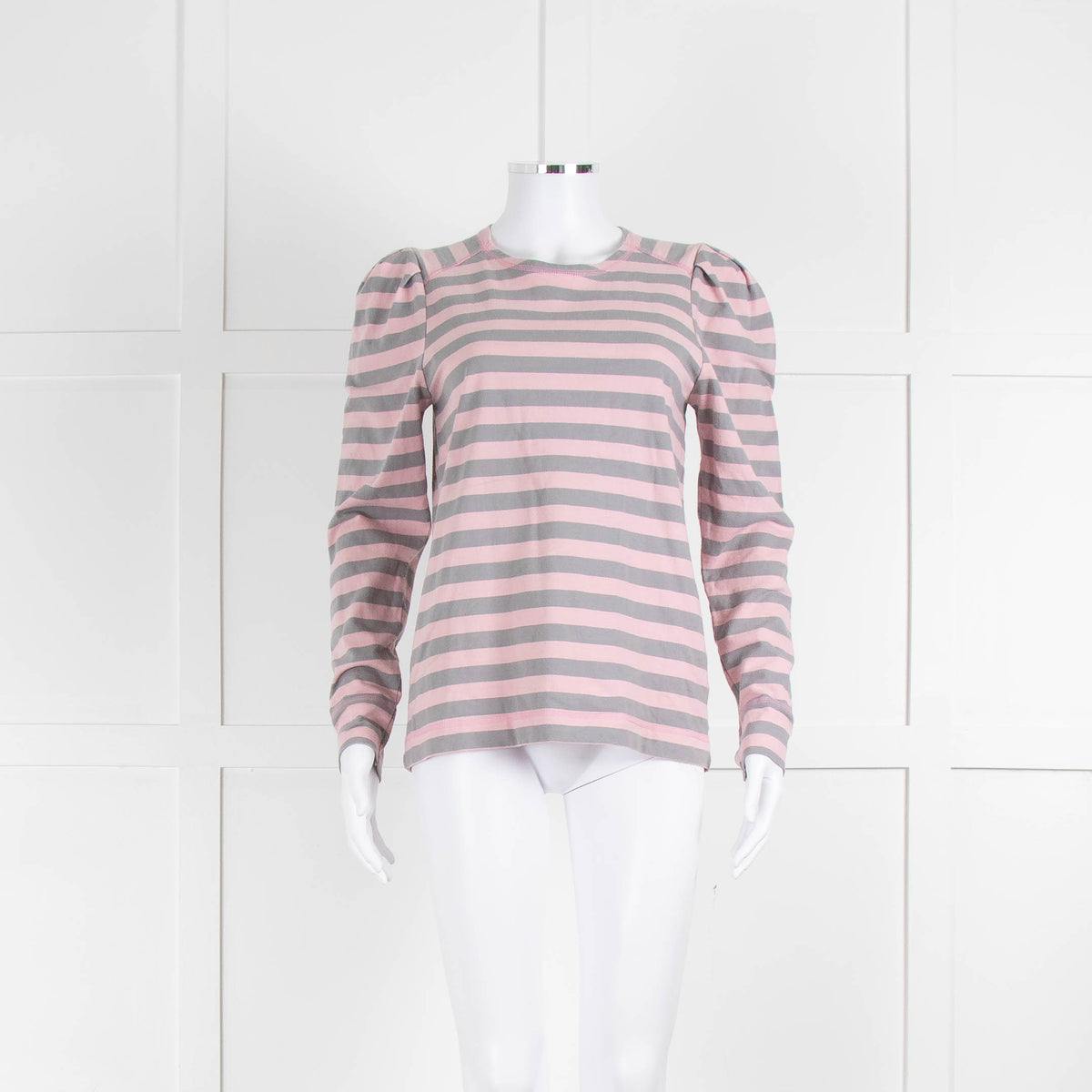 Ganni Pink Grey Strip Cotton Long Sleeve Top