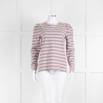 Ganni Pink Grey Strip Cotton Long Sleeve Top