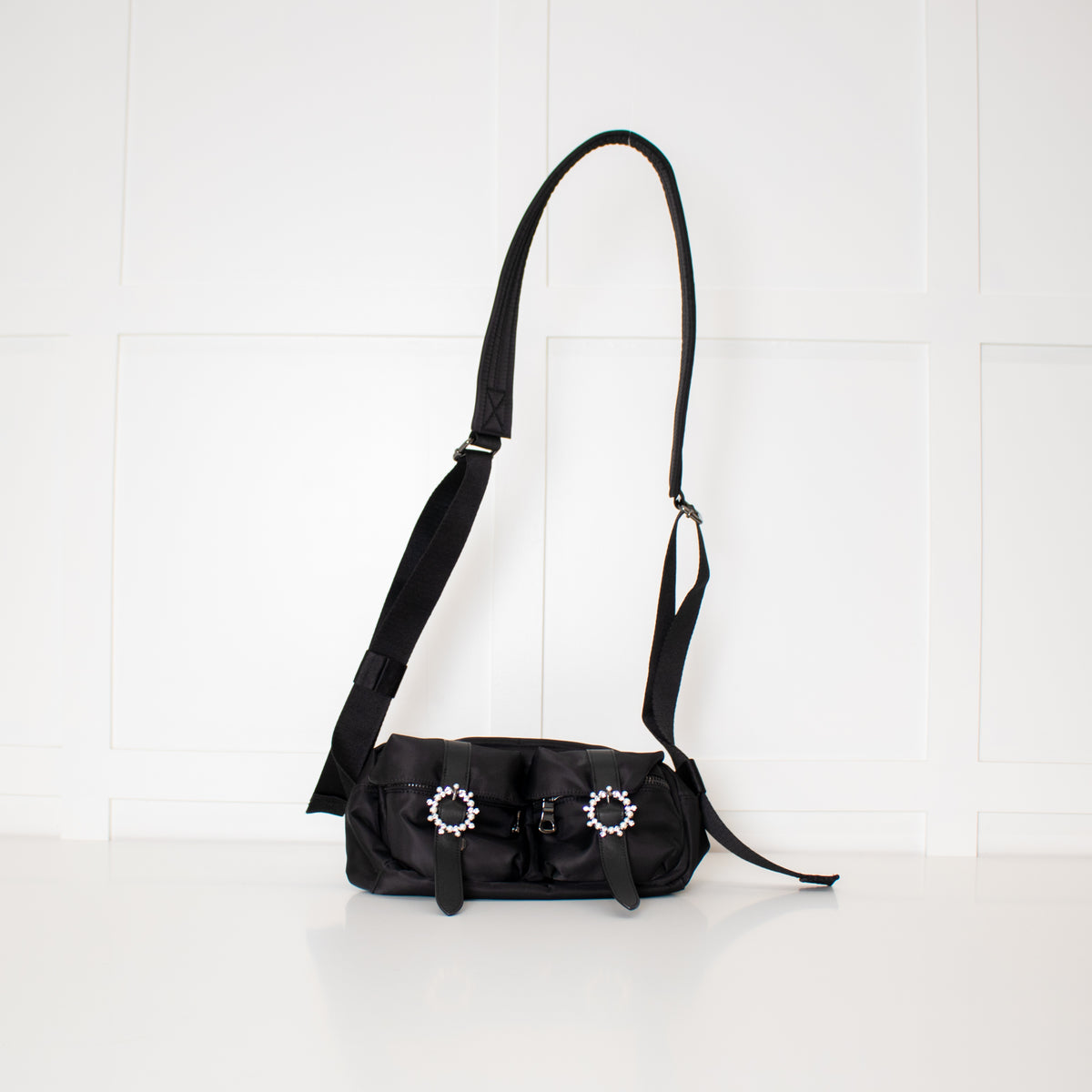Simone Rocha Black Nylon Bag with Crystal & Pearl Buckles