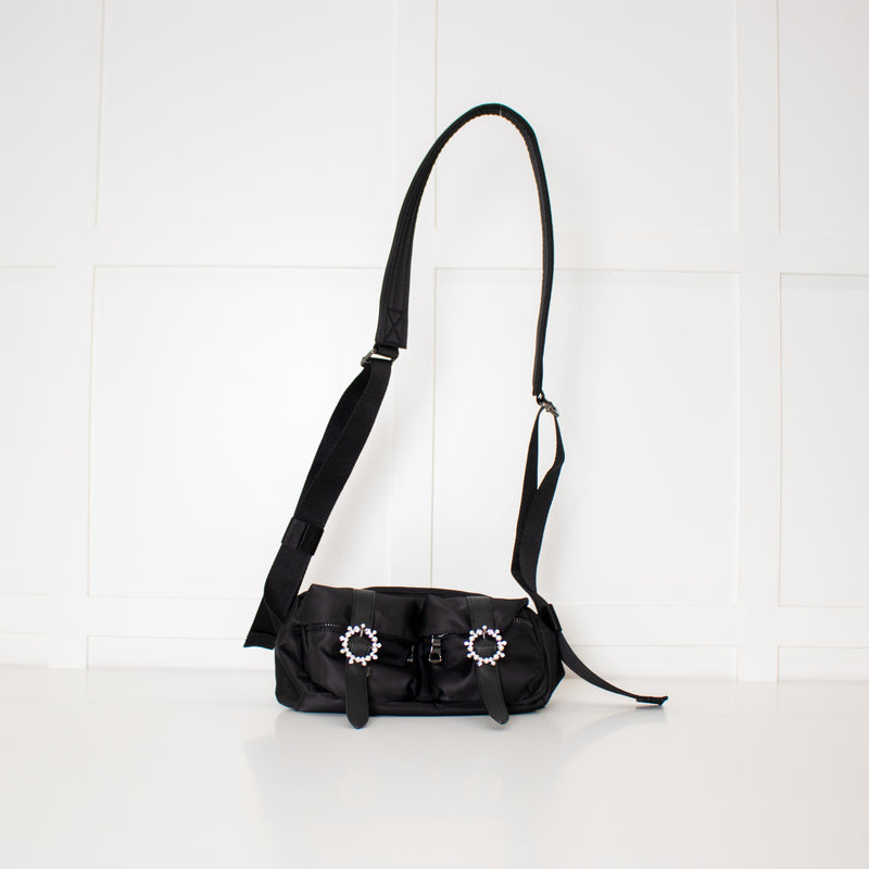 Simone Rocha Black Nylon Bag with Crystal & Pearl Buckles