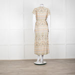 Mos Mosh Cream And Pastel Pattern Silky Tie Front Cap Sleeve Shirt Dress