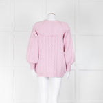 LoveShackFancy Pale Pink Rose Button Cable Cardigan