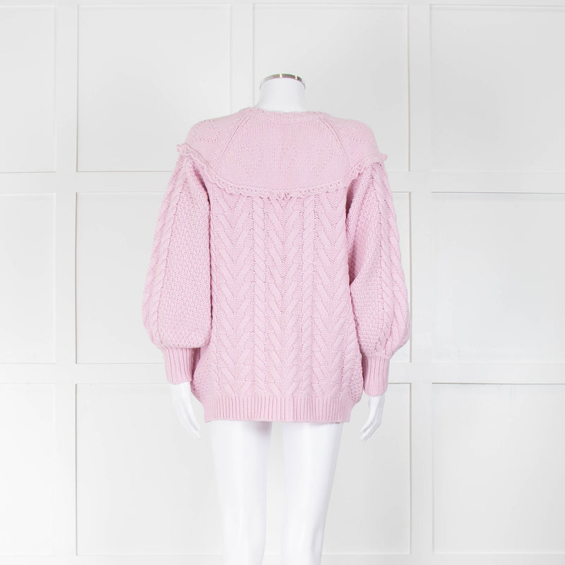 LoveShackFancy Pale Pink Rose Button Cable Cardigan