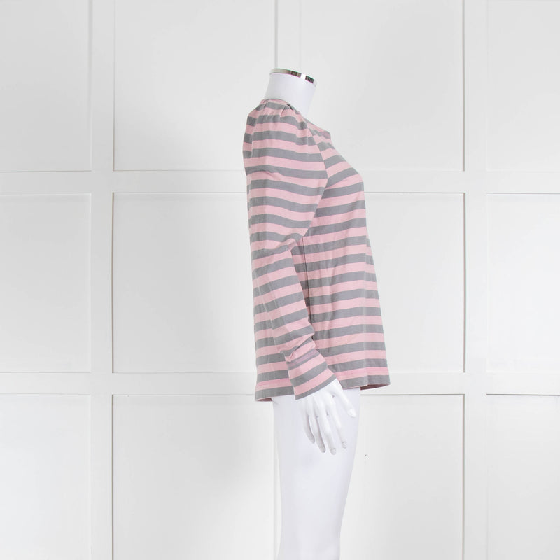 Ganni Pink Grey Strip Cotton Long Sleeve Top