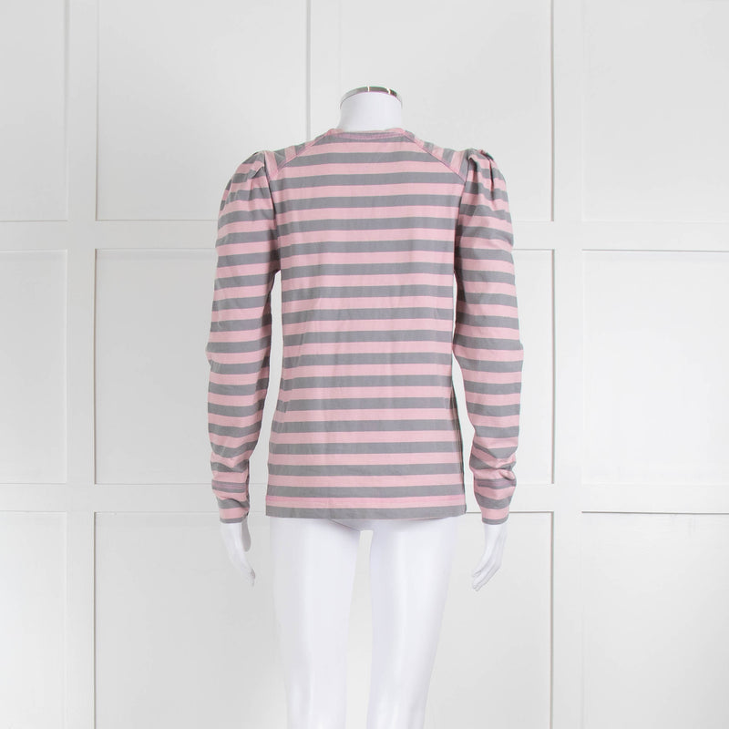 Ganni Pink Grey Strip Cotton Long Sleeve Top
