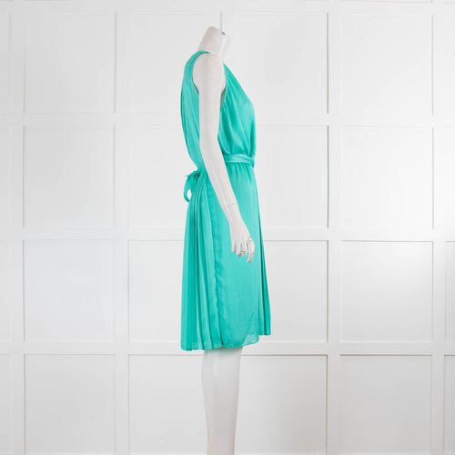 Diane Von Furstenberg Mint Green Pleated Sleeveless Dress With Belt