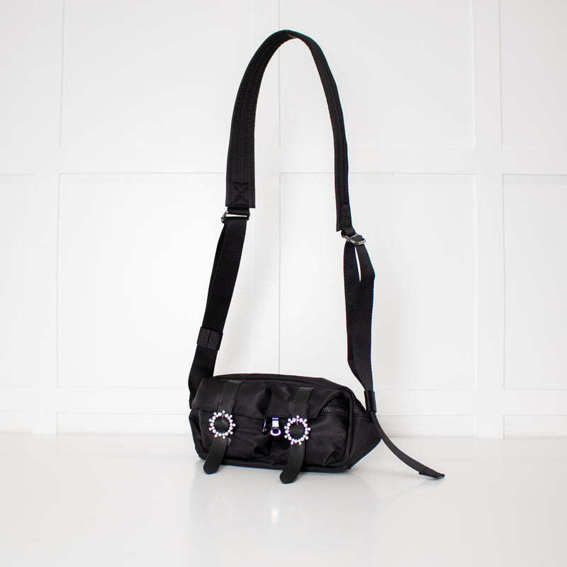 Simone Rocha Black Nylon Bag with Crystal & Pearl Buckles