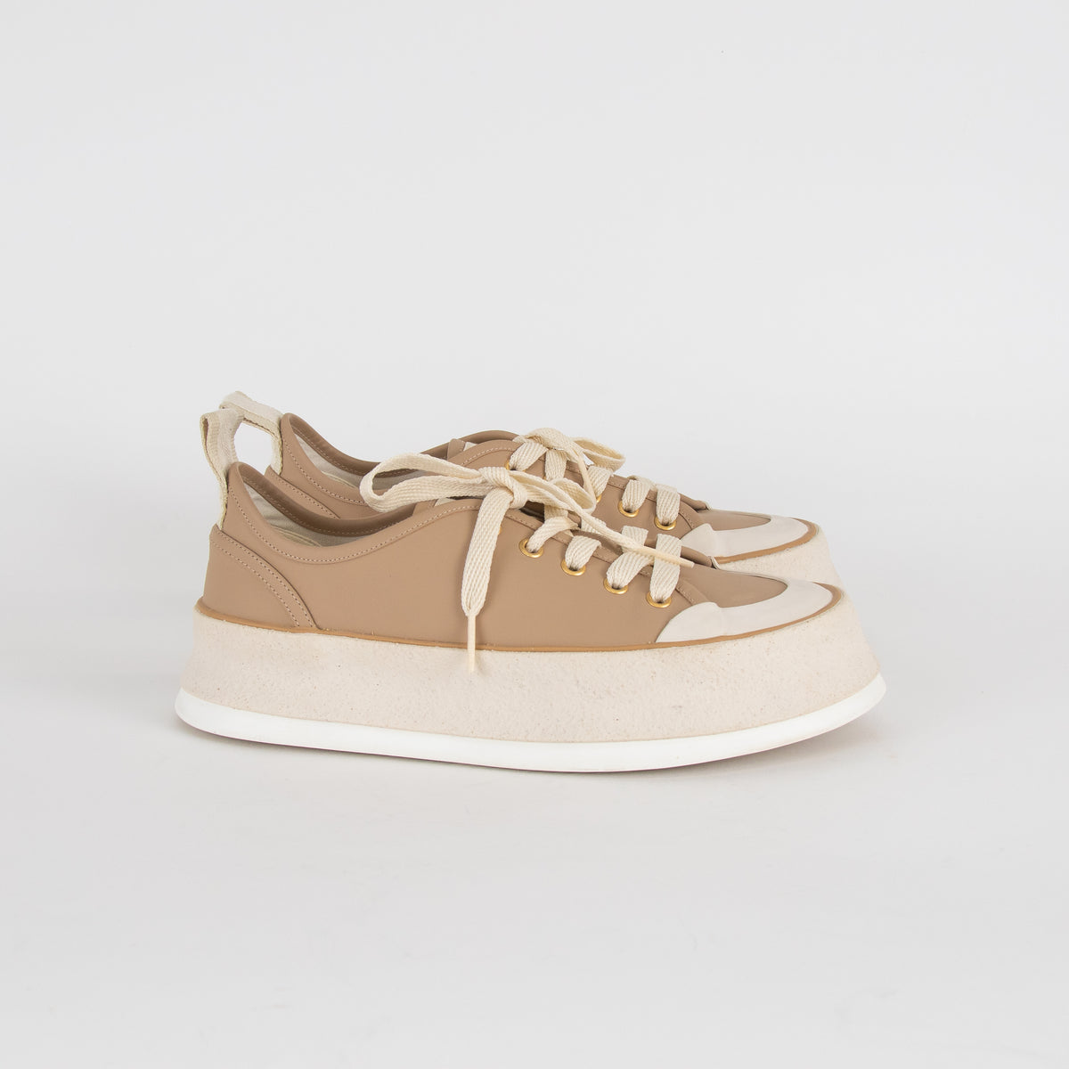 Max Mara Beige Cream Leather Platform Trainers