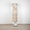 Mos Mosh Cream And Pastel Pattern Silky Tie Front Cap Sleeve Shirt Dress