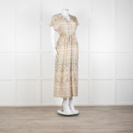Mos Mosh Cream And Pastel Pattern Silky Tie Front Cap Sleeve Shirt Dress