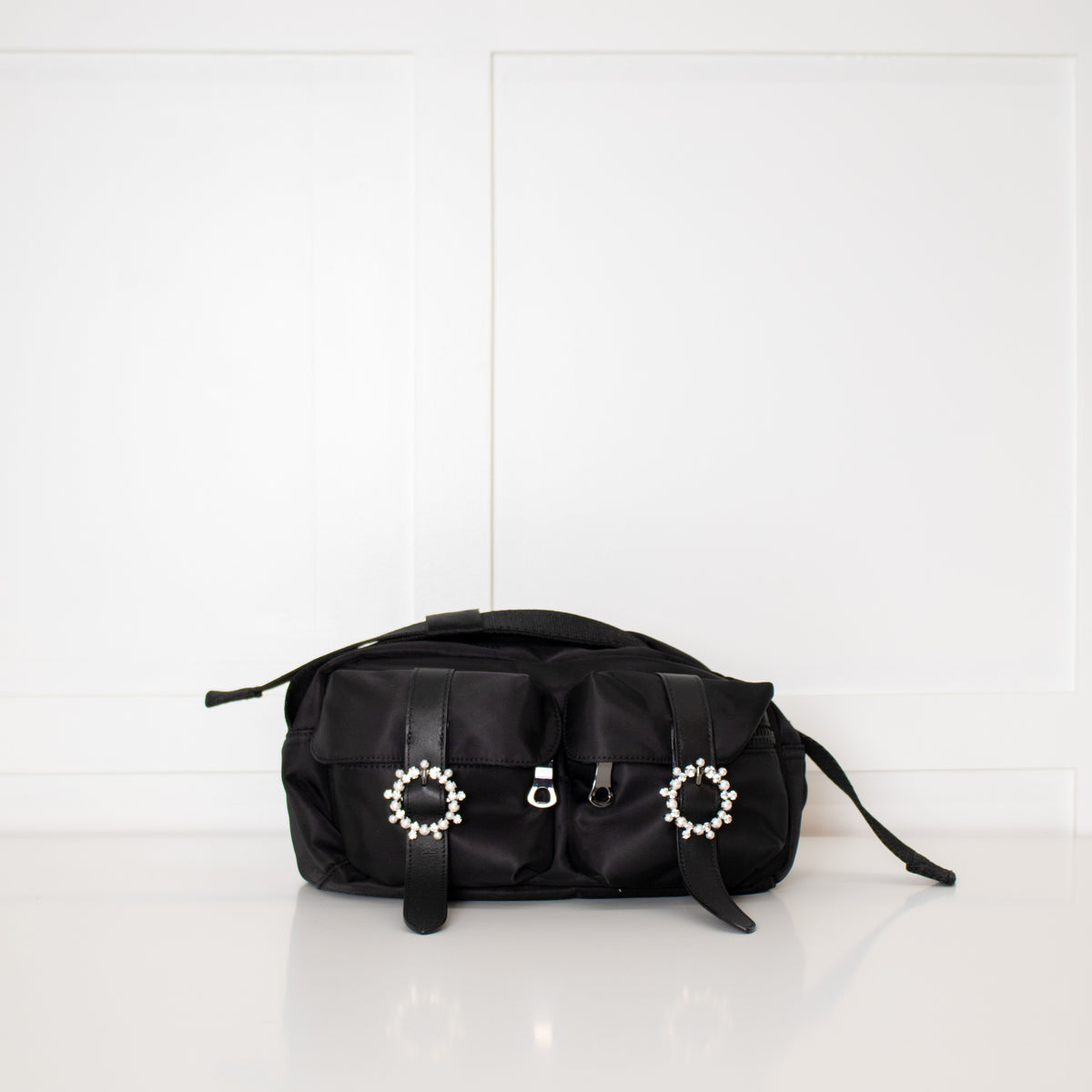 Simone Rocha Black Nylon Bag with Crystal & Pearl Buckles