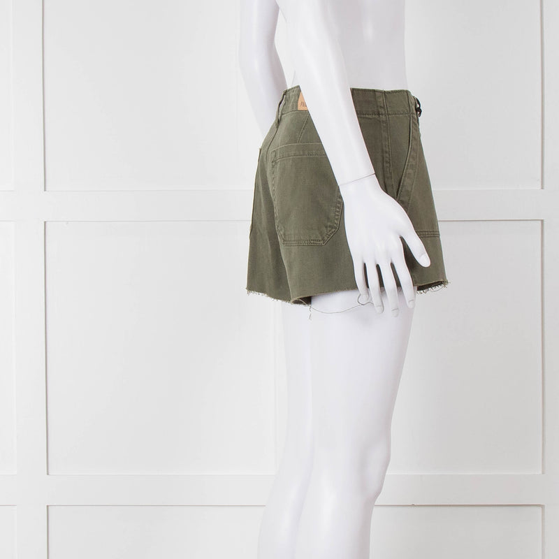 Paige Khaki Raw Edge Shorts
