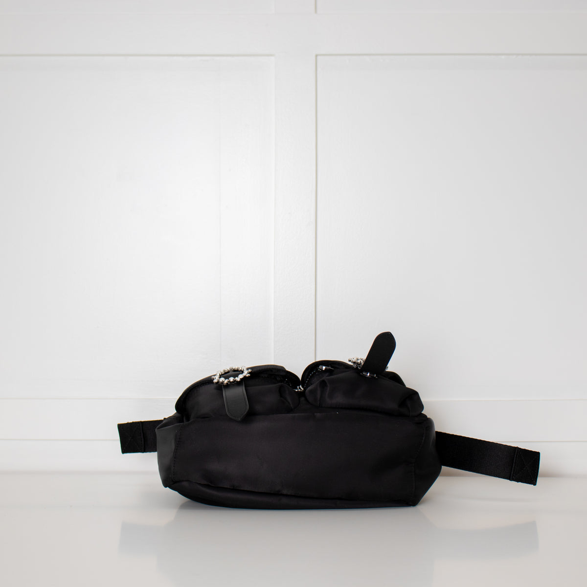 Simone Rocha Black Nylon Bag with Crystal & Pearl Buckles