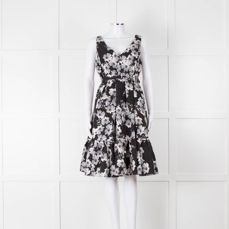 Erdem Black Textured Floral Sleeveless Dress with Belt