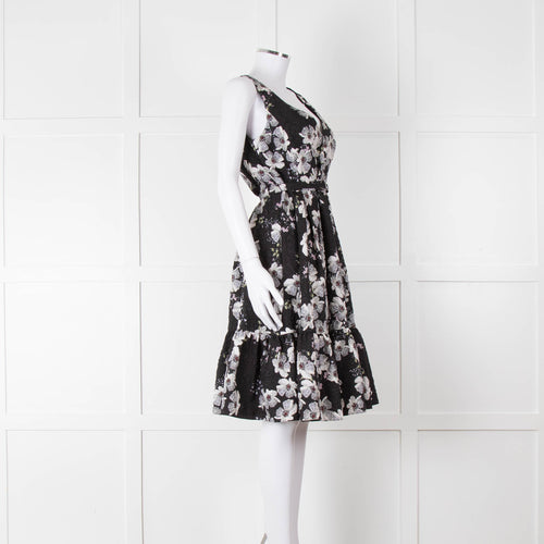 Erdem Black Textured Floral Sleeveless Dress with Belt