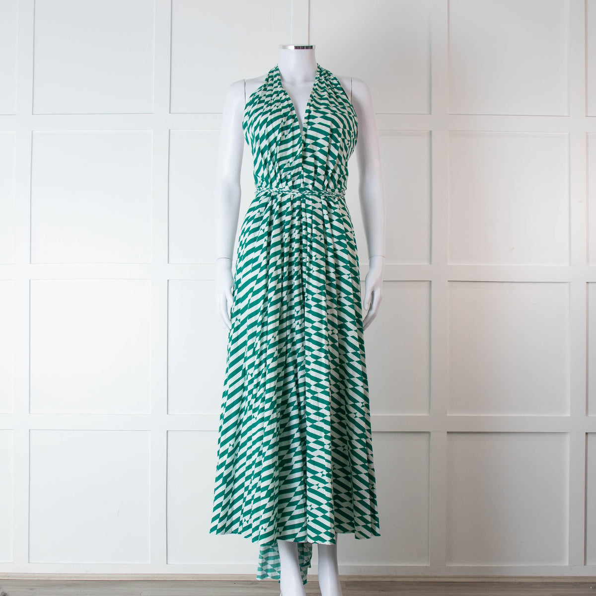 Alexandra Miro Green and White Geometric Cotton Dress