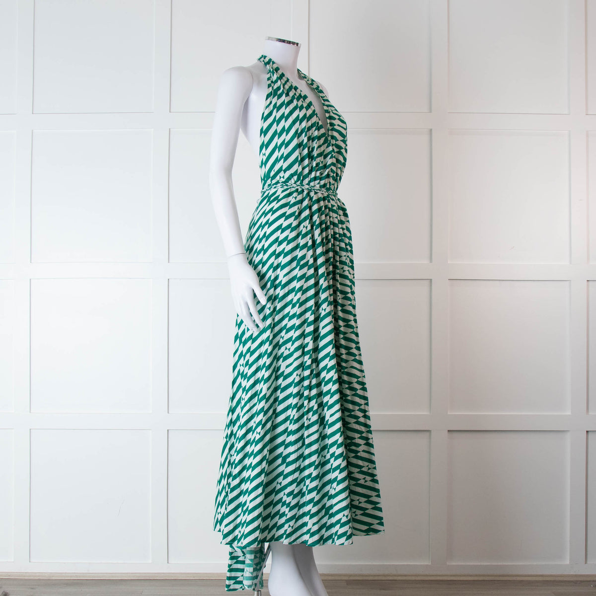 Alexandra Miro Green and White Geometric Cotton Dress
