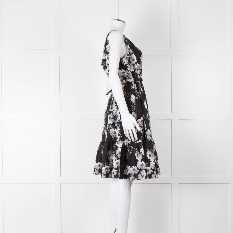 Erdem Black Textured Floral Sleeveless Dress with Belt