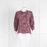 Ba&sh Burgundy Red Cream Print Popper Button Blouse