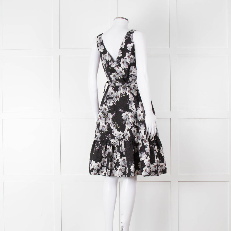 Erdem Black Textured Floral Sleeveless Dress with Belt