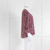 Ba&sh Burgundy Red Cream Print Popper Button Blouse