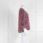 Ba&sh Burgundy Red Cream Print Popper Button Blouse