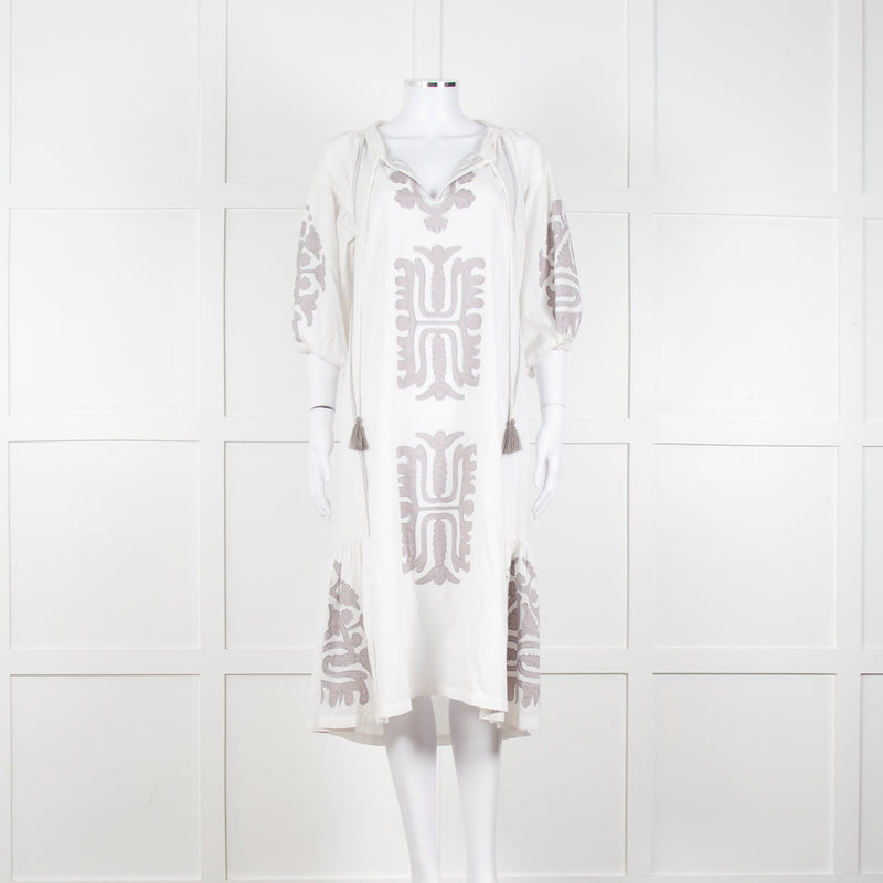Rose And Rose White And Grey Kaftan Dress With Tassle Ties
