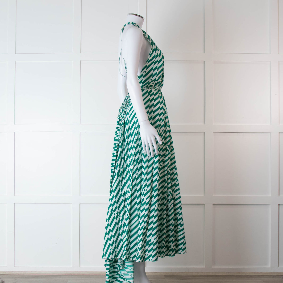 Alexandra Miro Green and White Geometric Cotton Dress