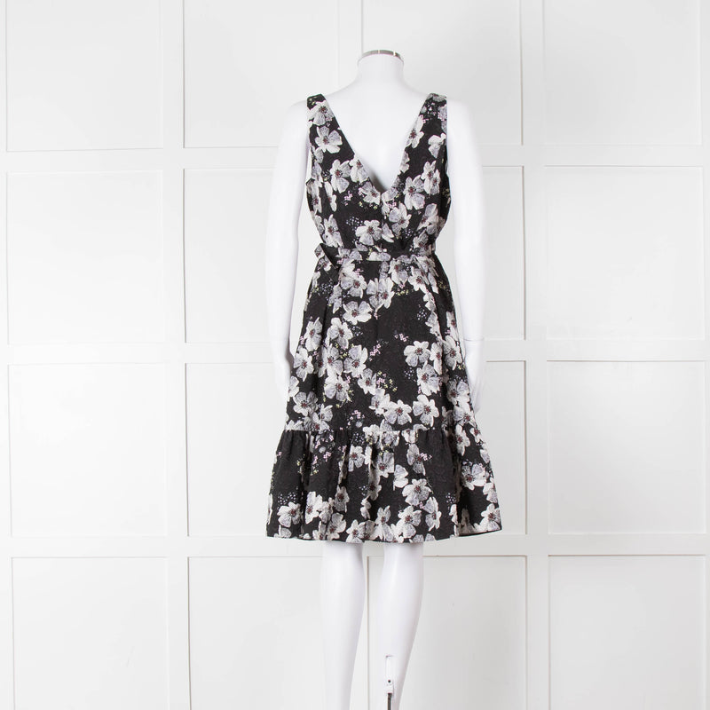 Erdem Black Textured Floral Sleeveless Dress with Belt